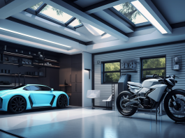 А garage with a bike rack on top