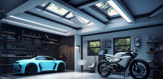 А garage with a bike rack on top